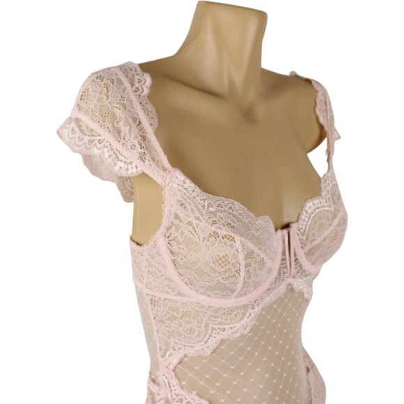 NWT Ann Summers Thong Teddy Small The Pleasing Body Pink Lace Ruffles V Wire T75 - Picture 5 of 10